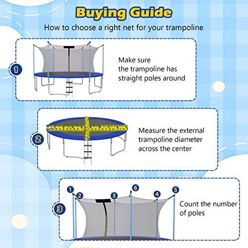 GYMAX Trampoline Net, Enclosure for 8 10 12 14 15 16Ft Round Trampolines - style: Inside Net 15FT 10Poles