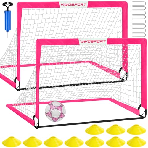 VAVOSPORT Kids Soccer Goals for Backyard Set of 2,Soccer Training Equipment - color: 3-Pink, style: 5 ft x 3.6 ft