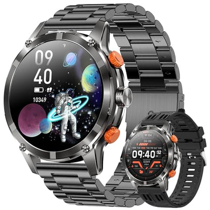 1.7" AMOLED Smart Watch for Men (Make/Answer Call), Mens Smartwatches with Flashlight, 710mAh Battery，Fitness Tracker Smartwatch for Android iPhones, Digital Watches Step Counter, 2 Straps (Black) - color: Black