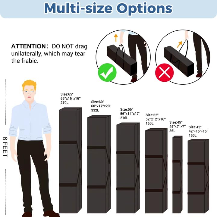 COOLBEBE 65" Sports Duffle Bag - 270L Extra Large Travel Duffel Luggage Bag - size: 65" x 16" x 16"