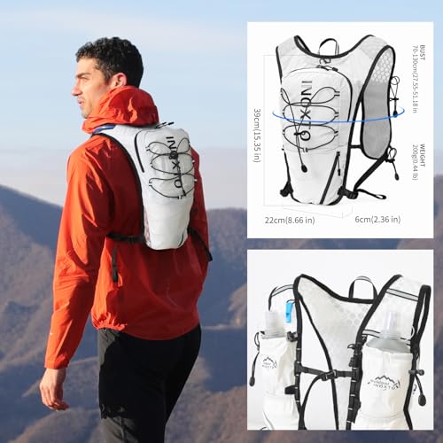 IX INOXTO Running Vest for Women Men, Adjustable Chest Straps Running Hydration Vest with 500ml Soft Flask, Lightweight Breathable Reflective Hydration Backpack for Hiking - color: White with 1.6L
