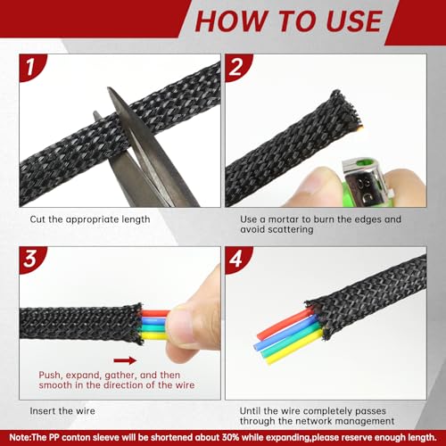 Braided Cable Management Sleeves, High Density PP Cotton Mixed PET Yarn Wire Loom for Automotive Wiring Harness & PC Computer Case Pets No Chew (Black White Black, 4mm (5/32")-49ft) - color: Black White Black, size: 4mm (5/32")-49ft
