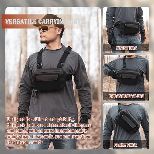 Tactical Chest Rig Pack for Men and Women, Low Profile Utility CCW Chest Bag with Gun Holster for Outdoor Hiking Hunting Gravel Cycling Biking - color: Gray