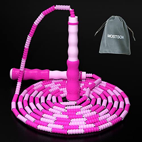 Jump Rope Soft Beaded Segment Skipping Ropes Adjustable Length Tangle-Free Jump Ropes for Fitness Jumping Rope for Man, and Women Weight Loss 9.2 Feet - color: Pink