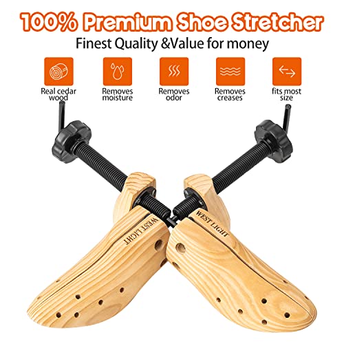 WEST LIGHT Shoe Stretcher Women，2-Way Wood Shoe Stretcher Shoe Tree for Wide Feet, Loosen Tight Shoes Women’s Size 5.5-10