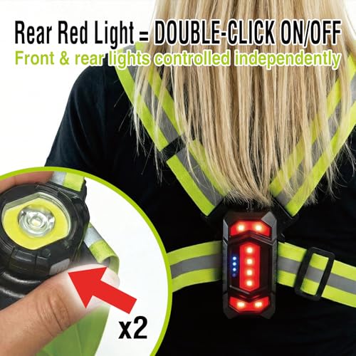 Running Light Vest for Night Safety, USB-C Rechargeable Hands-Free Chest Light, Spotlight/Floodlight, Reflective Vest Light for Runners & Dog Walking, Front White + Rear Red, IPX4