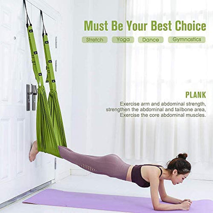Yoga Stretching Strap, Adjustable Height Leg Stretcher Waist Back Stretch Band Aerial Yoga, Anti-gravity Inversion Exercises Door Flexibility Tensile Trainer for Rehab Pilates Dance Splits (Green)