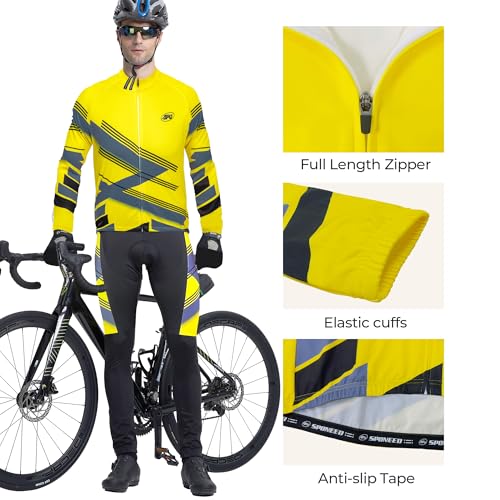 sponeed Men's Cycling Jersey Full Sleeve Riding Wear Long Sleeve T Shirts Pants - color: Fleece Yello Multi, size: Medium