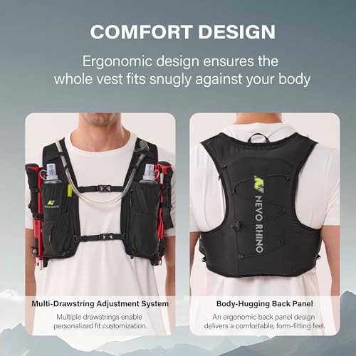 N NEVO RHINO Running Vest 5L, Hydration Vest with 2 TPU 500ml Soft Flask - color: black, size: Medium