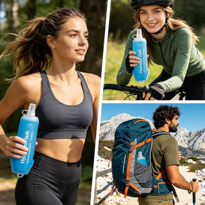 2Pcs 500ml Soft Flask, TPU Collapsible Soft Water Bottle for Hydration Pack, Running Vest, Leak-Proof Folding Water Bottle for Hiking Cycling Climbing Jogging- Blue - color: 500ML Blue