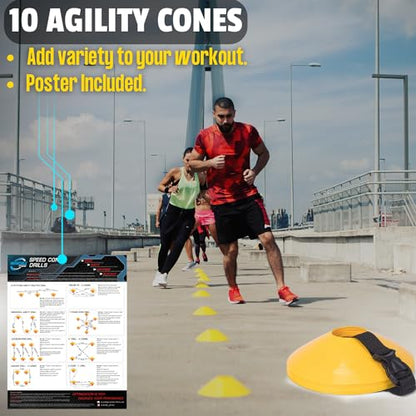Invincible Fitness Agility Ladder Full Training Equipment Set, Improves Coordination, Speed, Power and Strength, Includes 10 Cones 4 Hooks and 3 Loop Resistance Bands for Outdoor Workout (Orange)