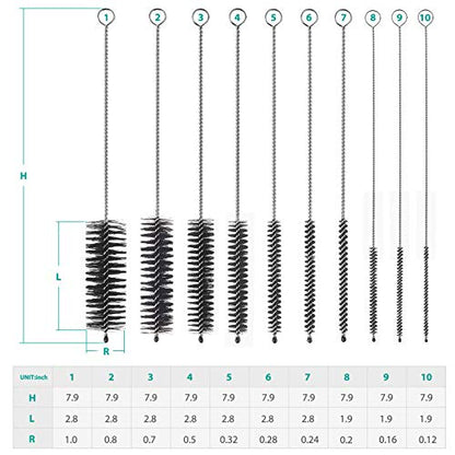CiaraQ Bottle Cleaning Brushes, 8 Inch Nylon Tube Brush Set - color: Black, size: 8.0 Inch (10pcs)