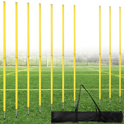 10pcs Soccer Agility Poles, 5ft Adjustable Soccer Poles Soccer Training Equipment Soccer Training Sticks Speed Hurdles for Football Sport Agility Training (Yellow)