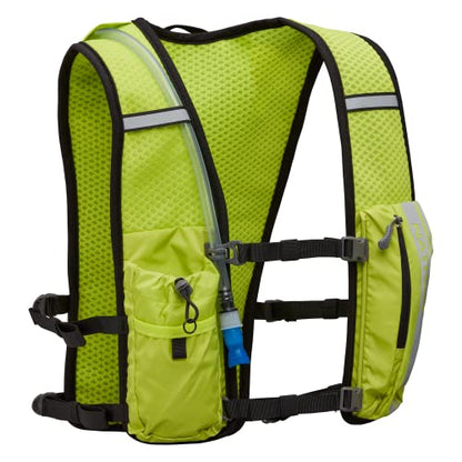 Nathan Hypernight QuickStart 2.0 4 Liter Hydration Pack w/ 1.5L Bladder, Reflective to Be Seen at Night, Front Water Bottle Pockets, Moisture Wicking, Unisex - style: Hi Vis Yellow/Geo Print
