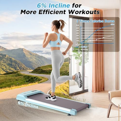FYC Walking Pad with Incline for Home & Office - Under Desk Walking Pad Treadmill, Portable Walking Machine with Remote Control, LED Display, 300LBS Capacity, 2.5HP Quiet Motor - color: blue