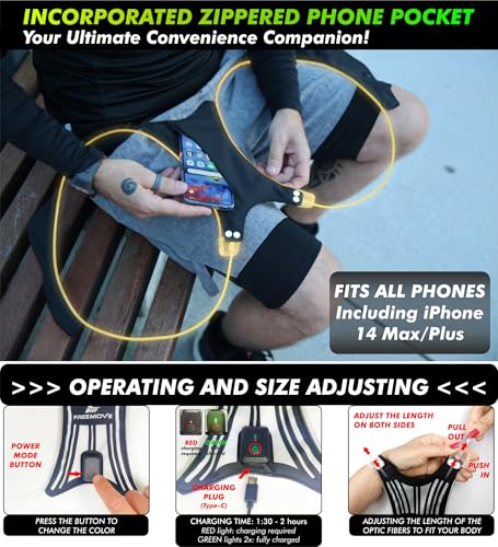 SPIDER Reflective Lighted Running Vest - Optic Fiber Technology, Bright, 360° Visible, Ultralight, Phone Pocket, Fully Adjustable Size XS-3XL - Reflective Running Gear for Safe Night Sports & Walking