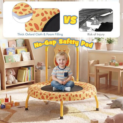 GYMAX Toddler Trampoline, 175lbs Springfree Kids Trampoline with Padded Handlebar & No-Gap Safety Cover, Small Mini Indoor Trampolines for Boys and Girls - color: Giraffe