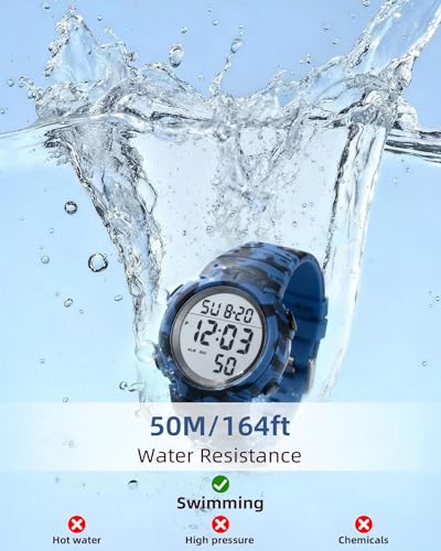 CakCity Digital Watch Mens, Waterproof Sport Wristwatch, Referee Stopwatch - color: Blue Camouflage