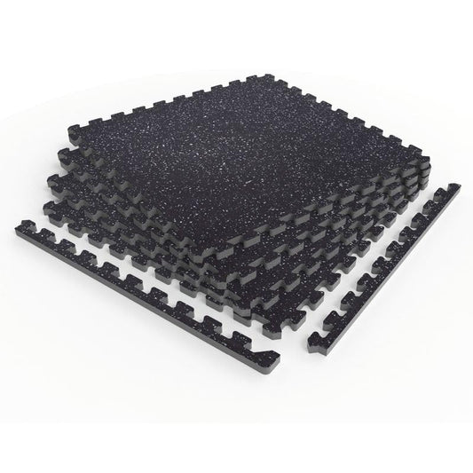 Norsk Rubber-Tec Gym Floor Tiles, Black/White Flecks, 4-Pack