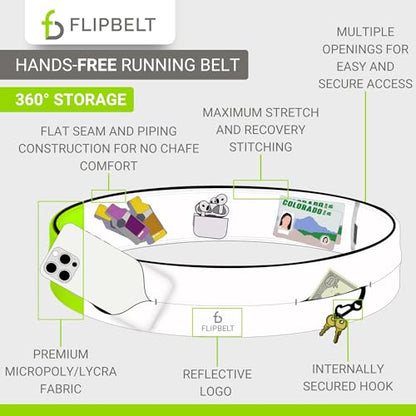 FlipBelt Classic Running Belt, Phone Holder for Running, Money Belt Pouch - color: Neon Yellow, size: Extra Small