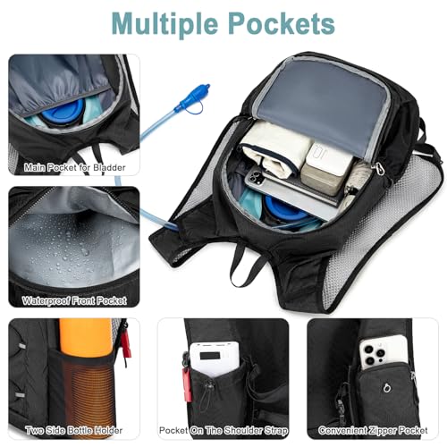 BOVIP Lightweight Hydration Back,15L Multipurpose Hiking Backpack with 1.5L Water Bladder ,Hydro Water Daypack for Cycling Hiking Rave for Men Women - size: Black