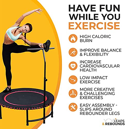 Leaps & ReBounds: Adjustable Stabilizer Bar - Fits All L&R Fitness Trampolines - Grippable & Cushy Foam Handles - Easy Assembly, Slips Over Existing Legs - Trampoline Sold Separately - size: 48