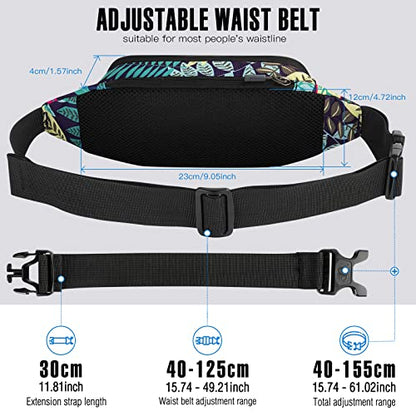 WATERFLY Fanny Pack Waist Bag: Small Hip Pouch Bum Bag Fannie Pack Phanny Fannypack Waistpack Bumbag Beltbag Sport Slim Fashionable for Jogging Hiking Hiker Woman Man - color: Blue Leaves