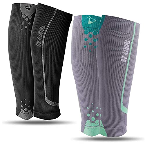Thirty48 Graduated Calf Compression Sleeves 15-20 OR 20-30 mmHg | Maximize Fast Recovery by Increasing Oxygen to Muscles - color: [2 Pairs] Black & Green, size: Small