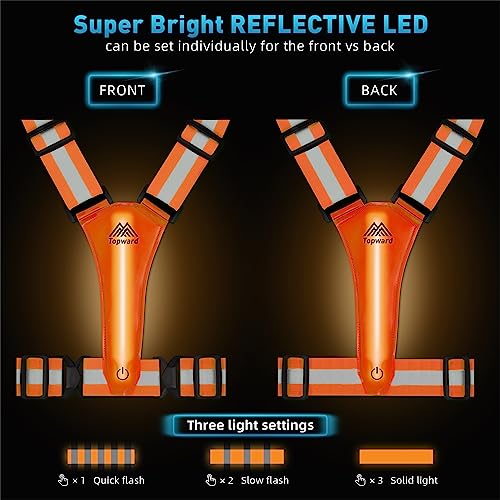 LED Reflective Vest Safety Gear, Light Up Vest for Night Walking Cycling, High Visibility Running Vest with Reflective Strips - color: Orange
