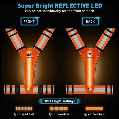 LED Reflective Vest Safety Gear, Light Up Vest for Night Walking Cycling, High Visibility Running Vest with Reflective Strips - color: Orange