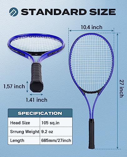 HIRALIY 27-Inch Tennis Racket for Adults with Ball and Carry Bag - color: Blue