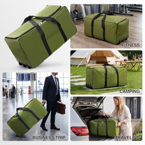 REDCAMP 85L/120L/140L Foldable Duffle Bag with Wheels, Large Travel Duffel Bag - color: Green