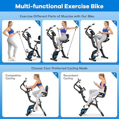 pooboo Folding Magnetic X‑Bike, Upright Exercise Bike for Home Gym - color: Black