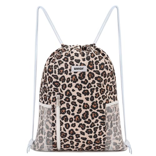 WANDF Drawstring Backpack, Gym Sackpack for Sports - color: Pink Leopard