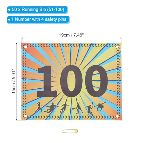 PATIKIL Tearproof Running Bib Numbers, Wheat Ears Waterproof Race Competitor Numbers with Safety Pin for Marathon Sports Game Competition Runner - style: 51-100