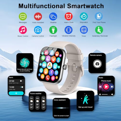 Smart Watch for Men Women Answer/Make Call, 1.96" Fitness Watch with 112+ Sport Mode, IP68 Waterproof Fitness Tracker with Pedometer/Calories/Sleep/Heart Rate Monitor, Smartwatch for Android iOS,White
