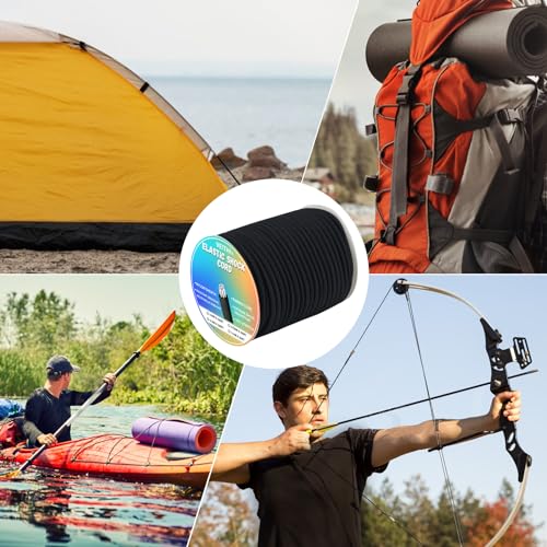 1/4 in x 50 ft Elastic Bungee Shock Cord,Black Nylon Elastic Rope,Roll-Bungee Shock Cord for Camping, Kayak,Decks for Repairing Tent Poles, DIY, Tie Downs - style: 1/4inx50ft Black
