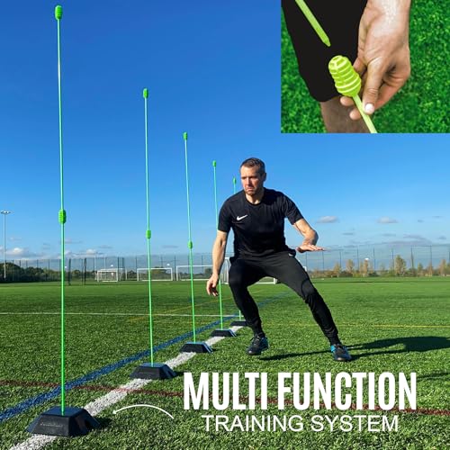 QUICKPLAY Pro Agility Poles Set of 10 - Adjustable 3ft to 6ft - size: Set of 10 Agility Poles + set of 5 base weights
