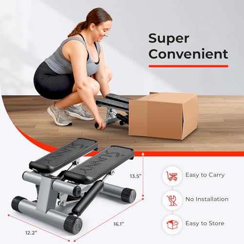 Sunny Health & Fitness Mini Stair Stepper w/Resistance Bands for Home Gym - color: Grey