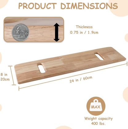 Rubberwood Transfer Board, Slide Board for Transferring, Regular Size, L - size: L: 24x8x0.75in
