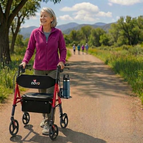 NOVA Adjustable Cup Holder for Star 4259 & Express Rollator, Cup Holder for Oval Tube Rollator Walkers, Adjustable & Foldable Drink Holder, Durable Plastic, Easy Install
