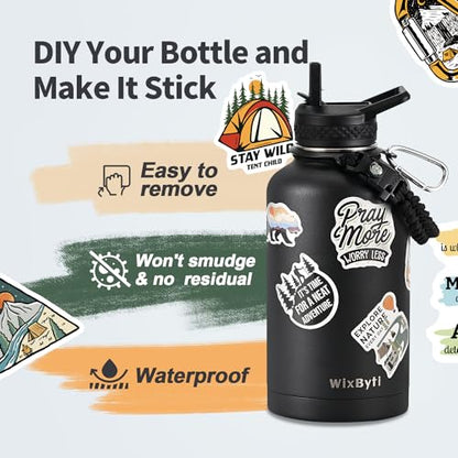 WixByti 64oz Insulated Water Bottle, Half Gallon Stainless Steel Water Jug - color: Black, size: 64 Ounces
