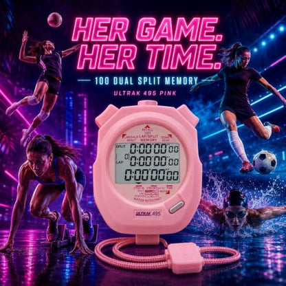 ULTRAK 495 Stopwatch – Pink Professional 100-Lap Digital Timer, Countdown Interval Tracker, Water-Resistant Sports Watch, Chronograph for Coaching & Training - color: Pink
