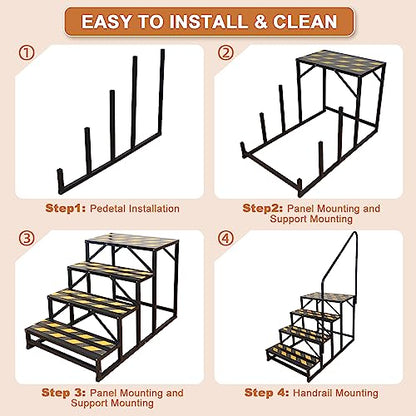 4 Step RV Stairs, Hot Tub Steps, Outdoor Spa Step Ladder with Handrail,Portable Economy 5th Wheel Stair for Travel Trailer, Motor Home, Camper and Porch with Non-Skid Tapes - size: RV Stairs - 4 Step with Single Handrail