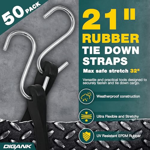Bungee Cords with Hooks 21" 50 Pack, Heavy Duty Rubber Tarp Straps S Hooks - size: New Model 21 INCH 50PACK