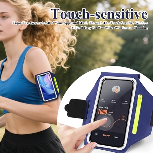 Running Armband Armband Sports Phone Holder with Adjustable Arm Strap Touch Screen Zipper Pocket Key Holder Water Resistant Ergonomic - color: Blue