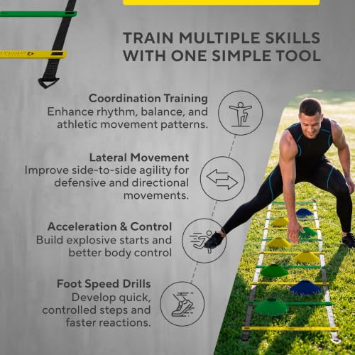 Agility Ladder Set, 12-Rung Speed Ladder + Training Cones, Soccer Training Equipment, Footwork Drills Kit, Speed & Agility Equipment, Football Practice Equipment, Basketball Gear - color: Yellow and Green