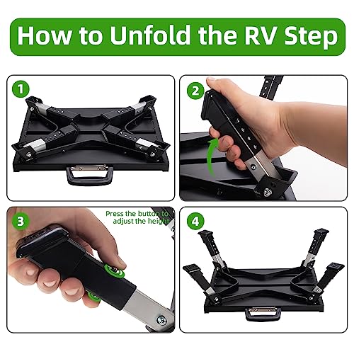 Homeon Wheels Adjustable RV Step Stool, Folding Platform with Reflective Strip, Black - color: Black