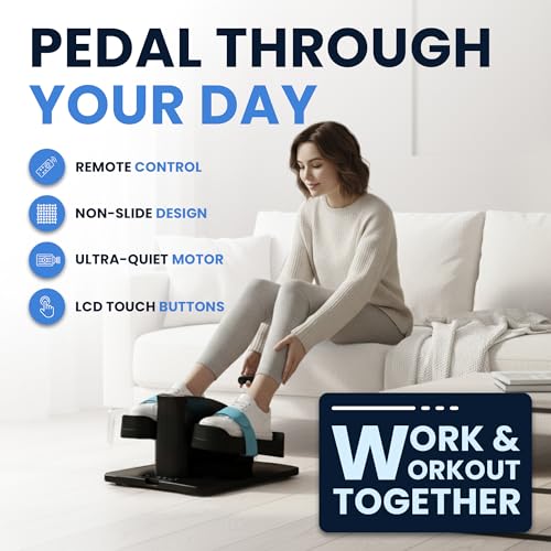 Under Desk Elliptical Machine, Electric Leg Exerciser for Seniors & Adults, Quiet Portable Seated Pedal Exerciser with Remote Control, LCD Display, 12 Speed Auto & Manual Modes - color: black
