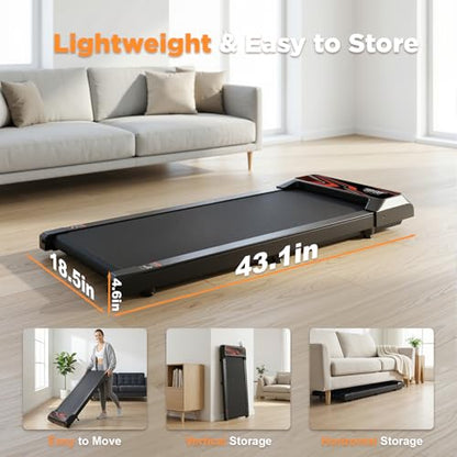 Under Desk Treadmill, Walking Mat with Incline pad, 2.5HP Portable Compact Treadmill for Home Office, Small Mini Walking Treadmill Pad with Remote & 2 in 1 Led Display, 265 Lbs Weight Capacity-Black